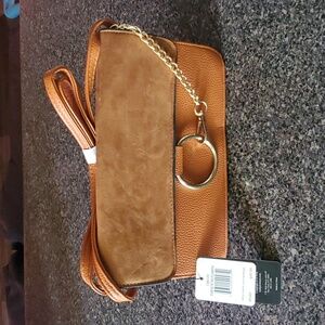 BNWT  Kathy Ireland Crossbody Brown Leather and Suede handbag, never used.